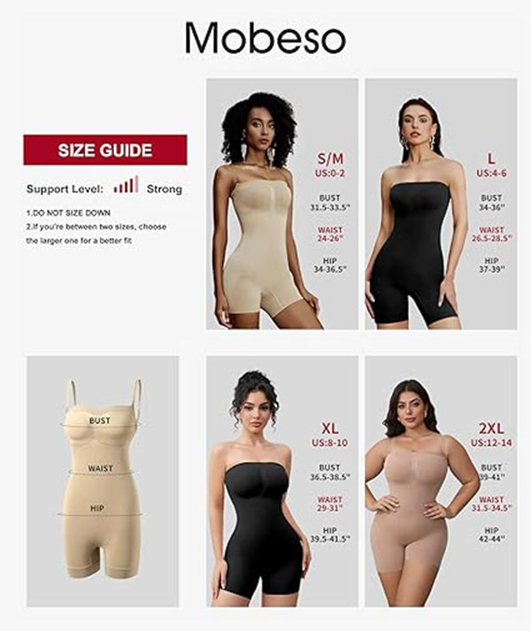 Off Shoulder Bandeau Shapewear Bodysuit For Women, Sexy Strapless Tummy Control Waist Slim Butt Lifting Seamless Body Sculpting Suit